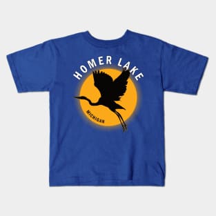 Homer Lake in Michigan Heron Sunrise Kids T-Shirt